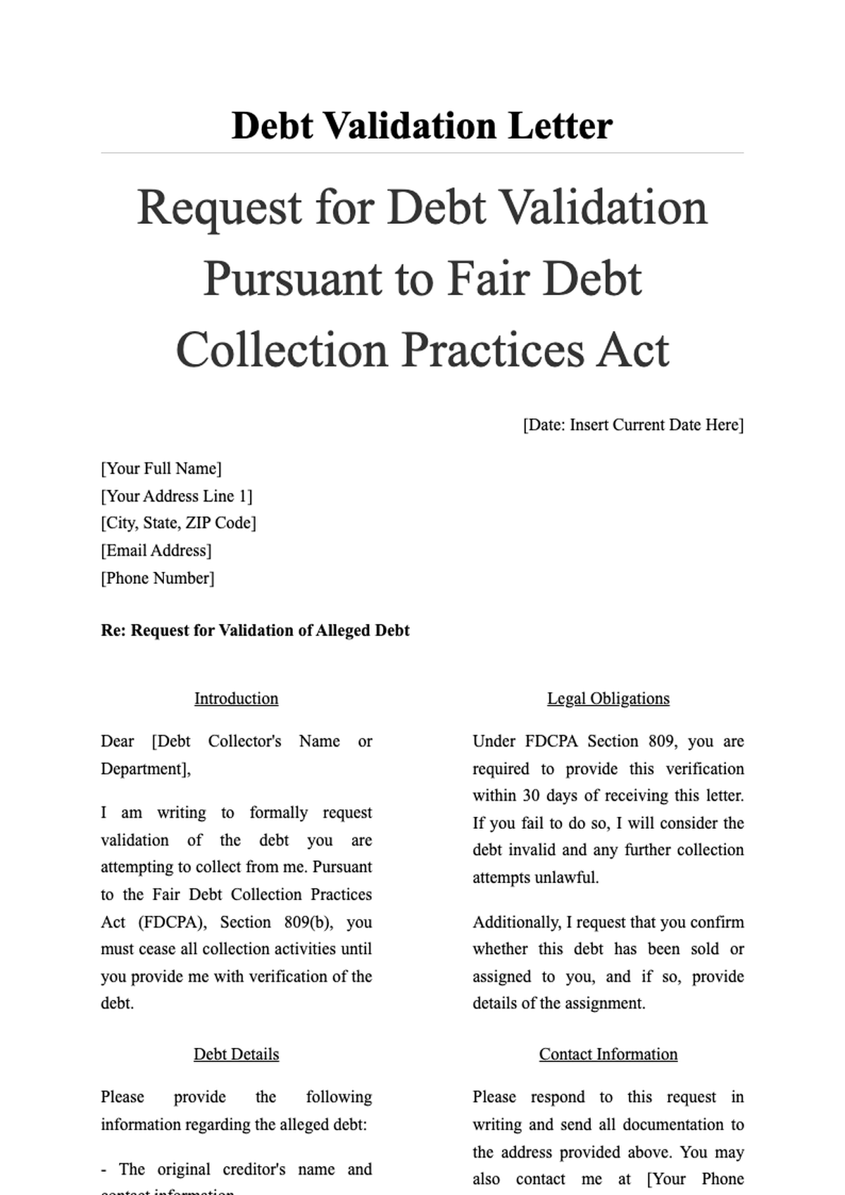 Sample debt validation verification letter template_variant_3